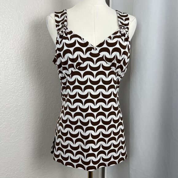 attention Tops - VTG Attention Top Womens Medium White Brown Crescent Moon Babydoll Y2K Retro
